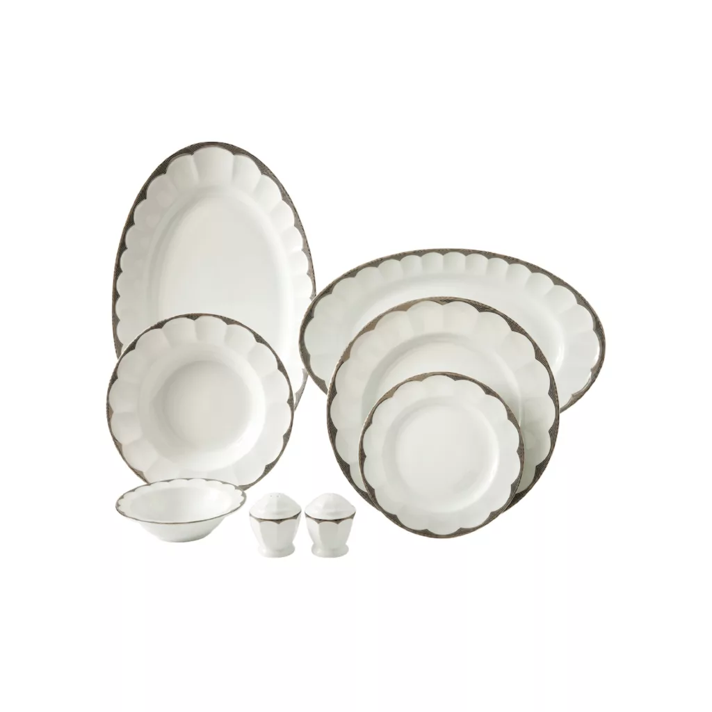 سرویس غذاخوری 29 پارچه چینی زرین ایران سری نئوکلاسیک مدل ایساتیس پلاتینی درجه عالی