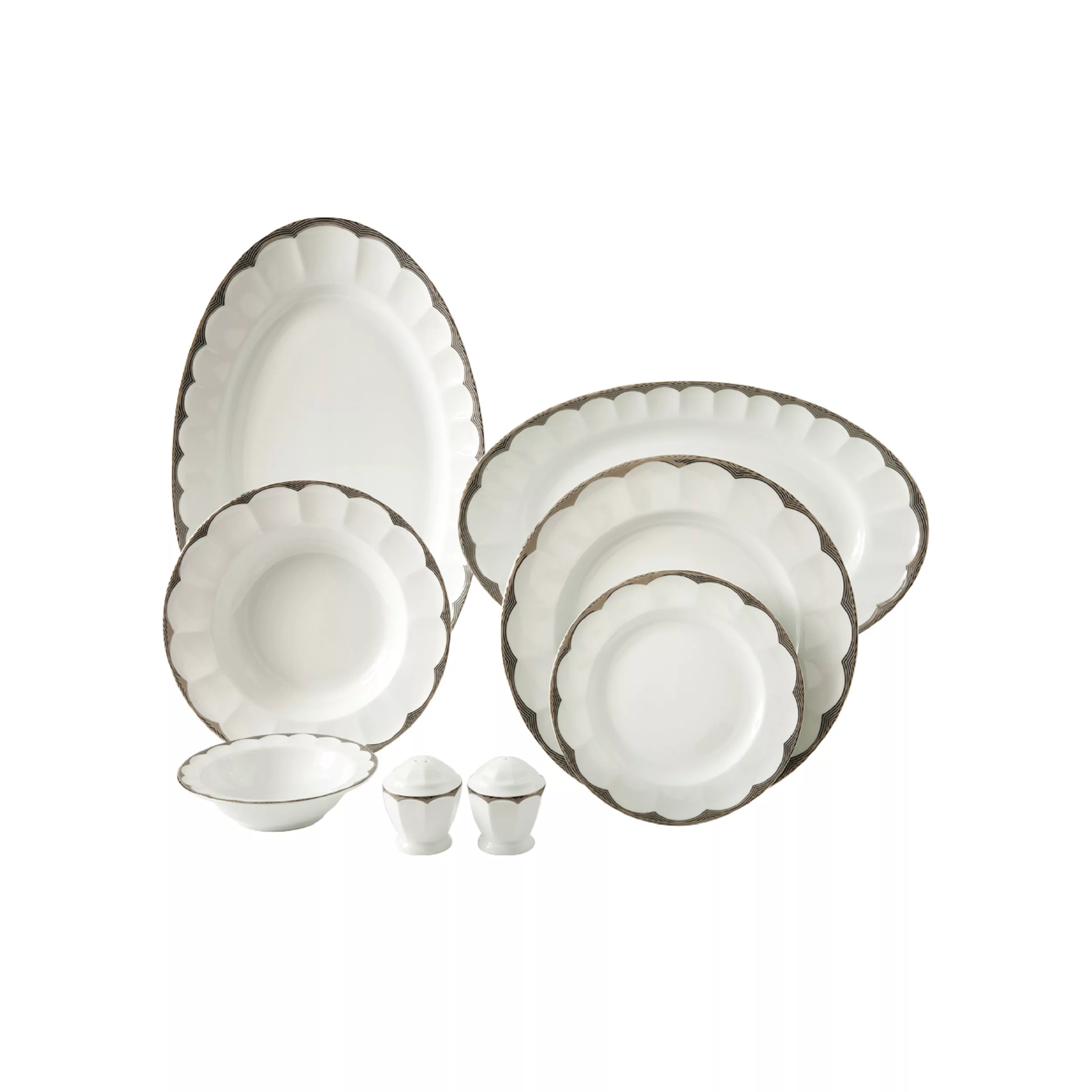 سرویس غذاخوری 29 پارچه چینی زرین ایران سری نئوکلاسیک مدل ایساتیس پلاتینی درجه عالی