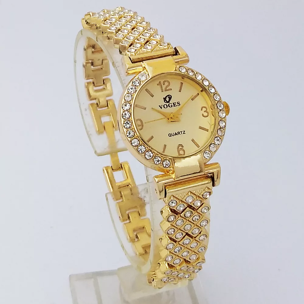 ساعت مچی عقربهای زنانه مدل فول نگین ظریف بندفلزی کد 42