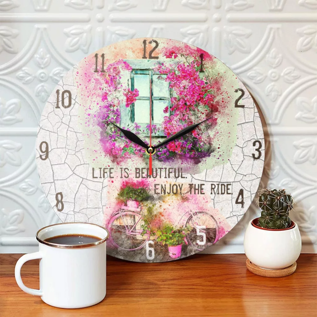 ساعت دیواری طرح دوچرخه و گل و پنجره کد 1240