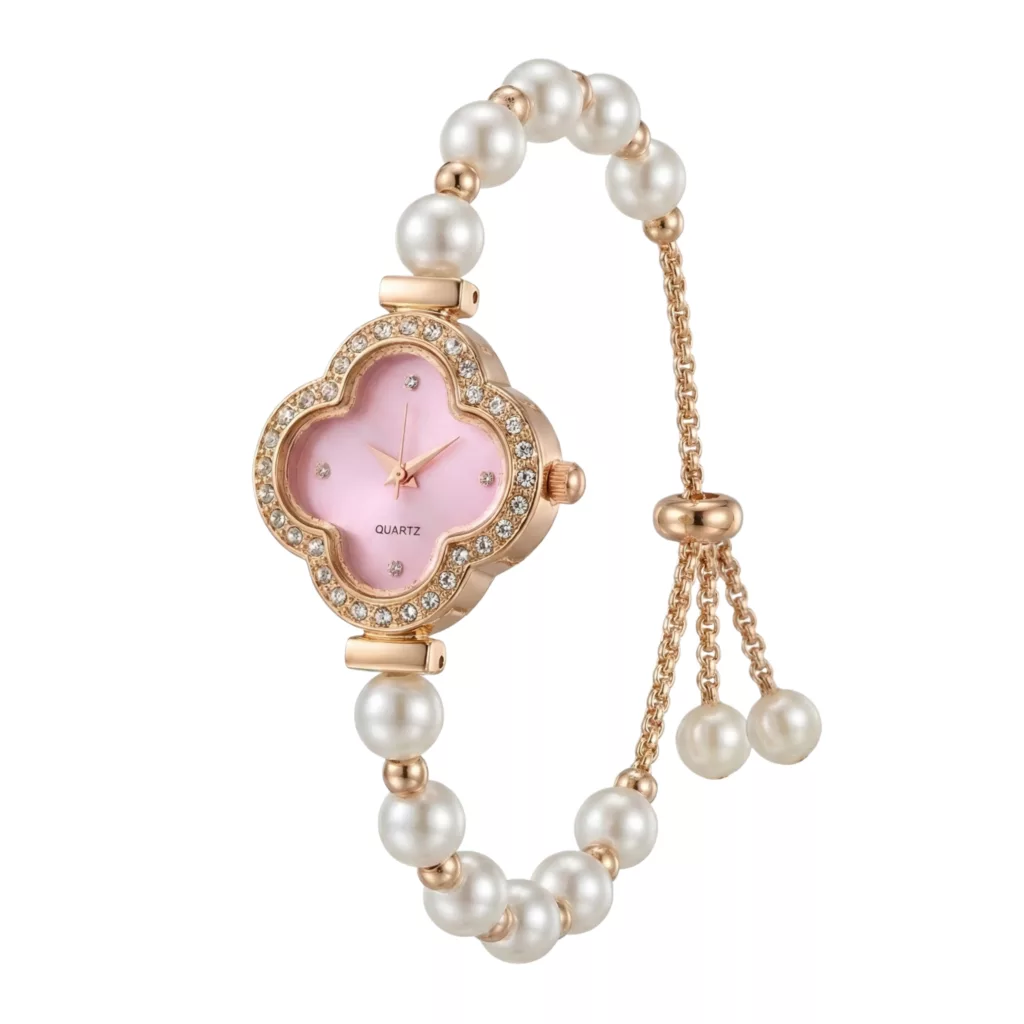 ساعت مچی عقربه‌ای کوارتز زنانه مدل لوکس بند مرواریدی قفل کرواتی کد ۸