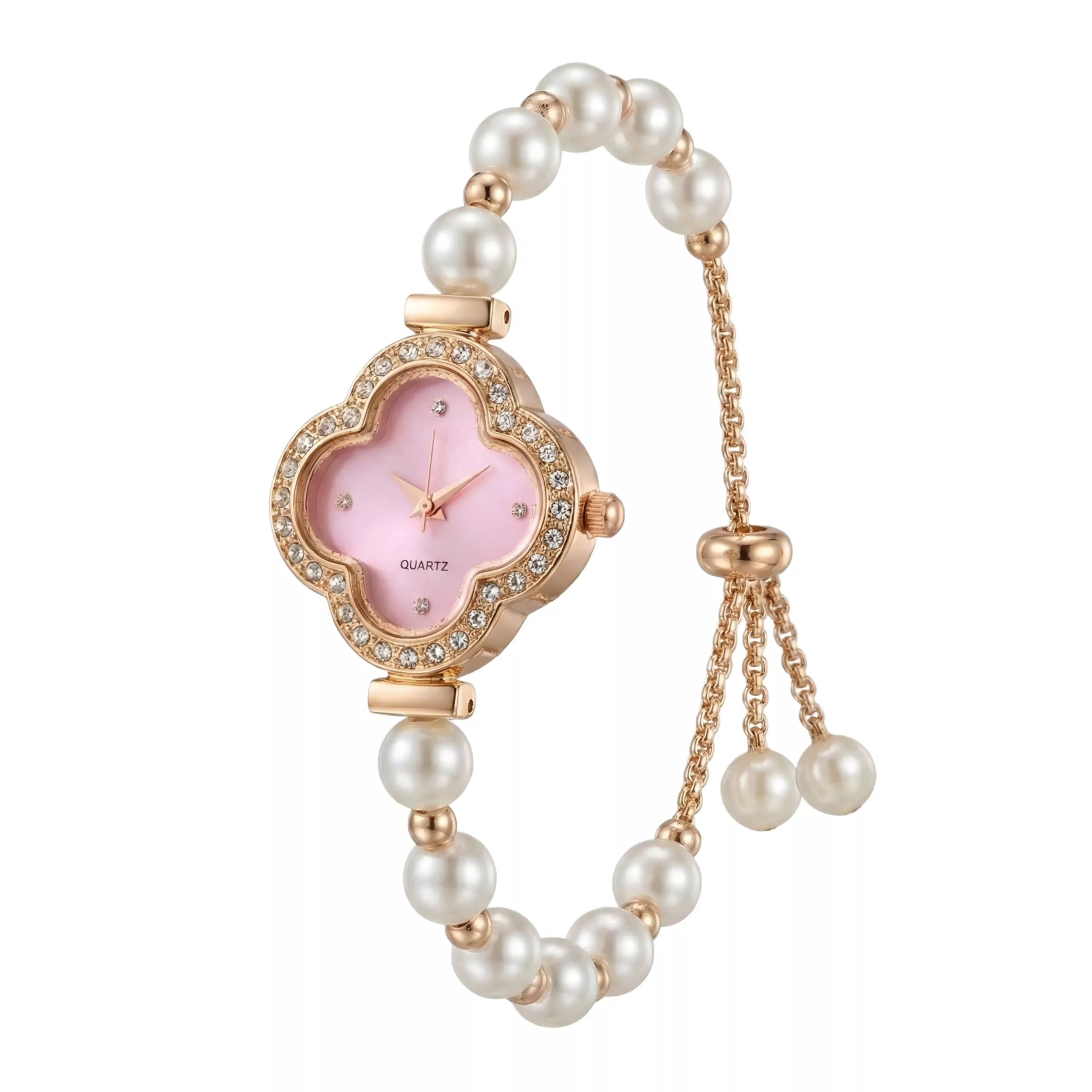 ساعت مچی عقربه‌ای کوارتز زنانه مدل لوکس بند مرواریدی قفل کرواتی کد ۸