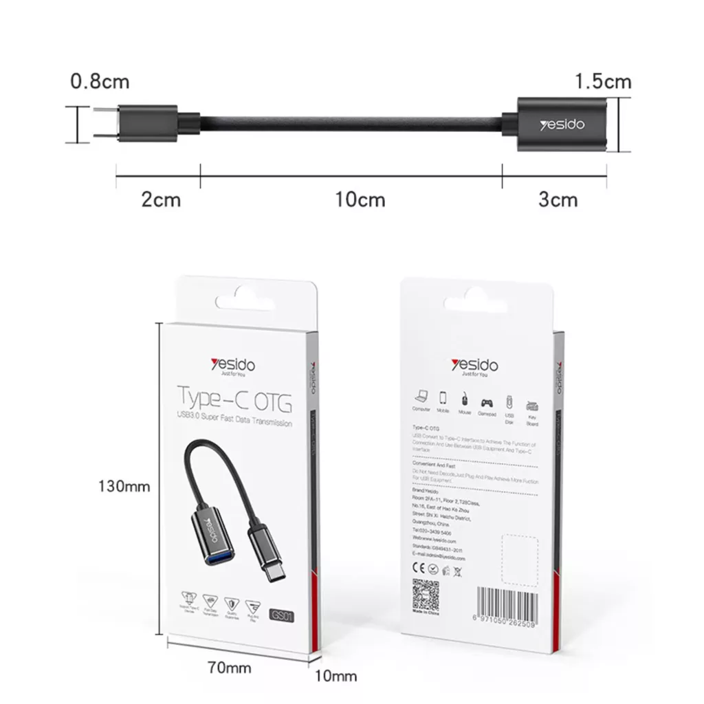 مبدل OTG USB-C به USB3.0 یسیدو مدل GS01