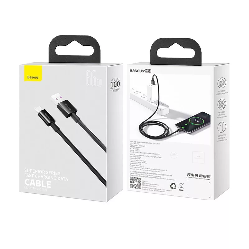 کابل USB به USB-C باسئوس مدل Superior Series Fast Charging (6A 66W) طول 1 متر
