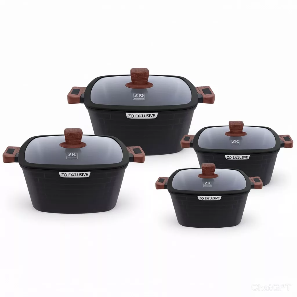 سرویس قابلمه و تابه گرانیتی ۱۰ پارچه زیو مدل ZCS-8550CASTLE BLACK SERIES