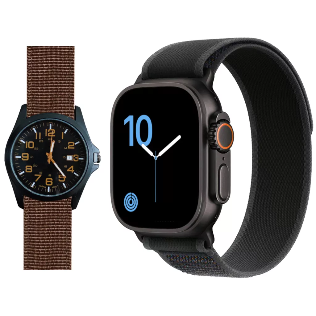 ساعت هوشمند 2.02 اینچی ویکتوری مدل WATCH 9 ULTRA 2 با بند پارچه ای به همراه ساعت مچی