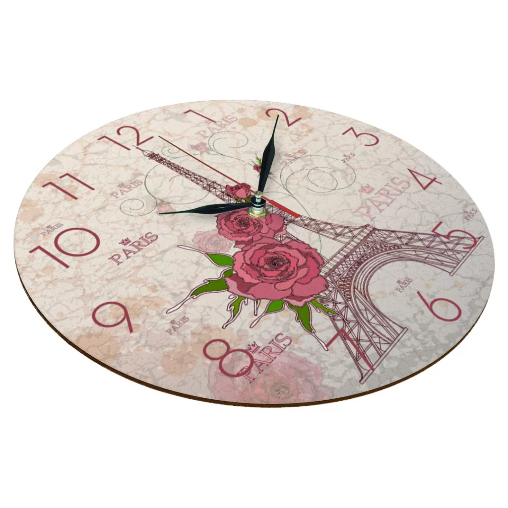 ساعت دیواری طرح برج ایفل و گل رز کد 1237