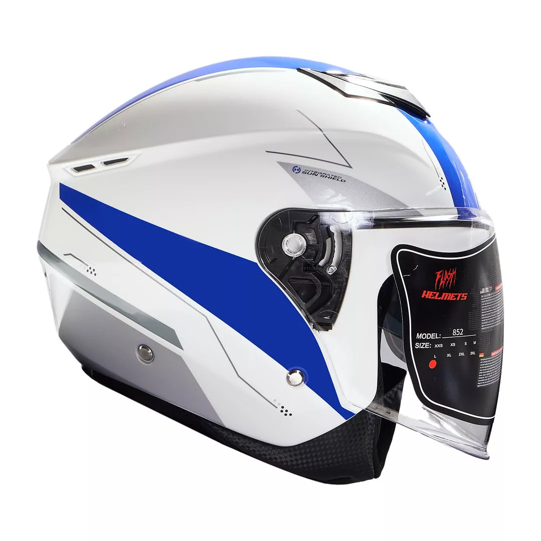 کلاه کاسکت بدون فک فلش مدل 852 glossy white-blue