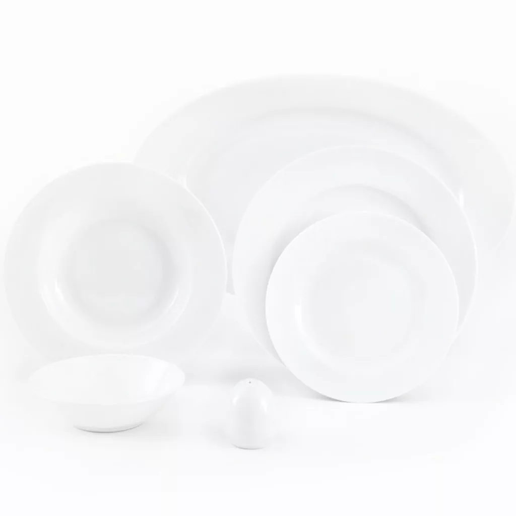 سرویس چینی 28 پارچه غذاخوری چینی زرین ایران سری ایتالیا اف مدل سفید درجه عالی