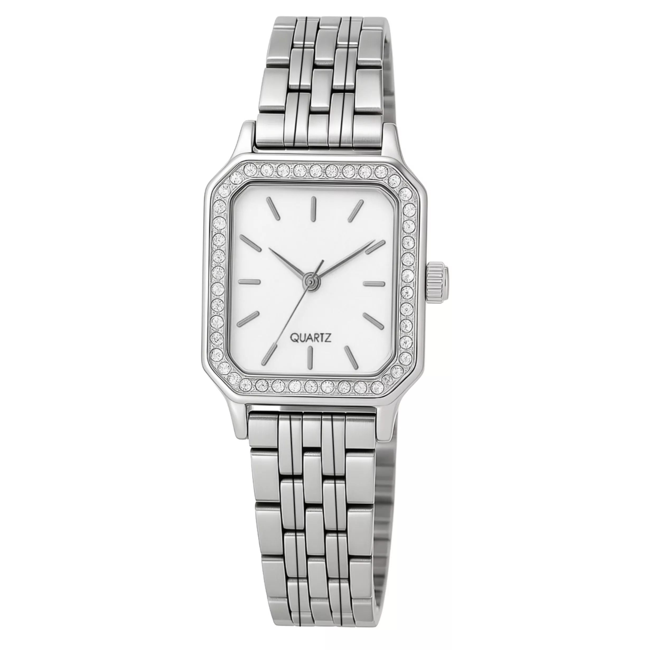 ساعت مچی عقربه‌ای کوارتز زنانه مدل لوکس کلاسیک بند طرح بافت قاب دور نگین کد ۲