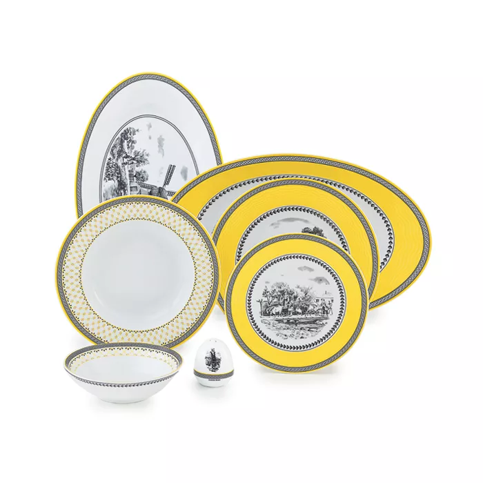 سرویس غذاخوری 102 پارچه چینی زرین ایران سری ایتالیا اف مدل ویلیج درجه عالی