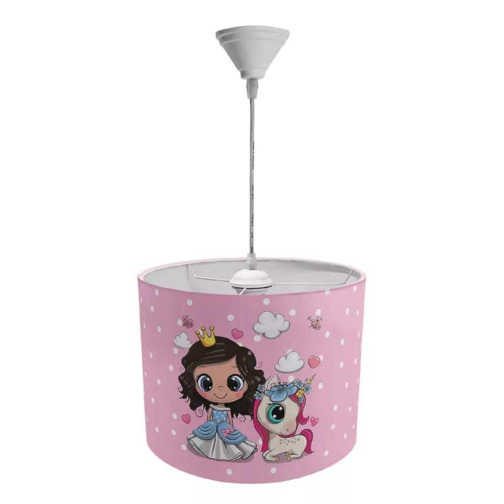 لوستر و آباژور کودک طرح پرنسس و یونی کرن مدل LBR-SET-001 به همراه ساعت