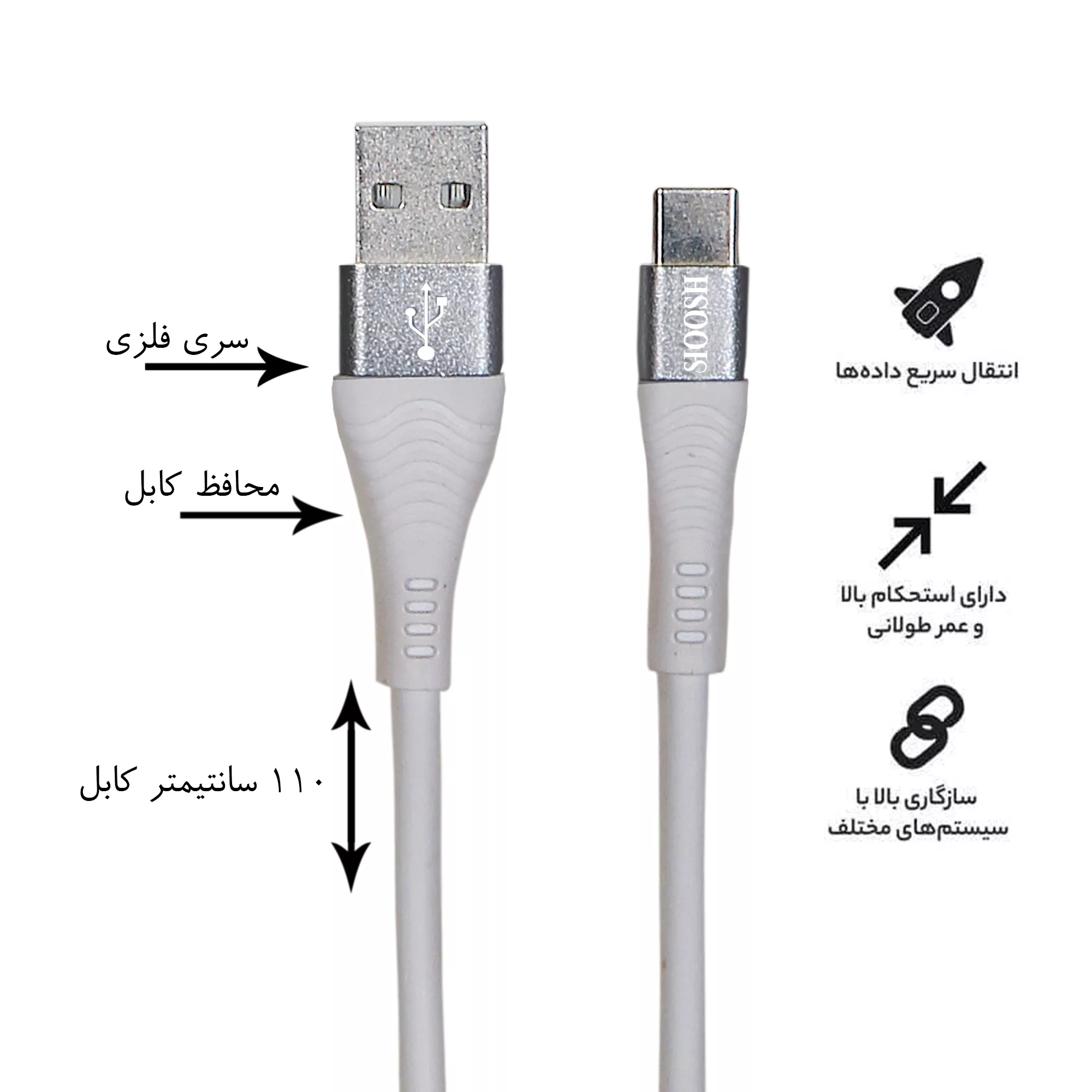 کابل تبدیل usb به usb-c شوش مدل fast sharge 021طول 1.1متر