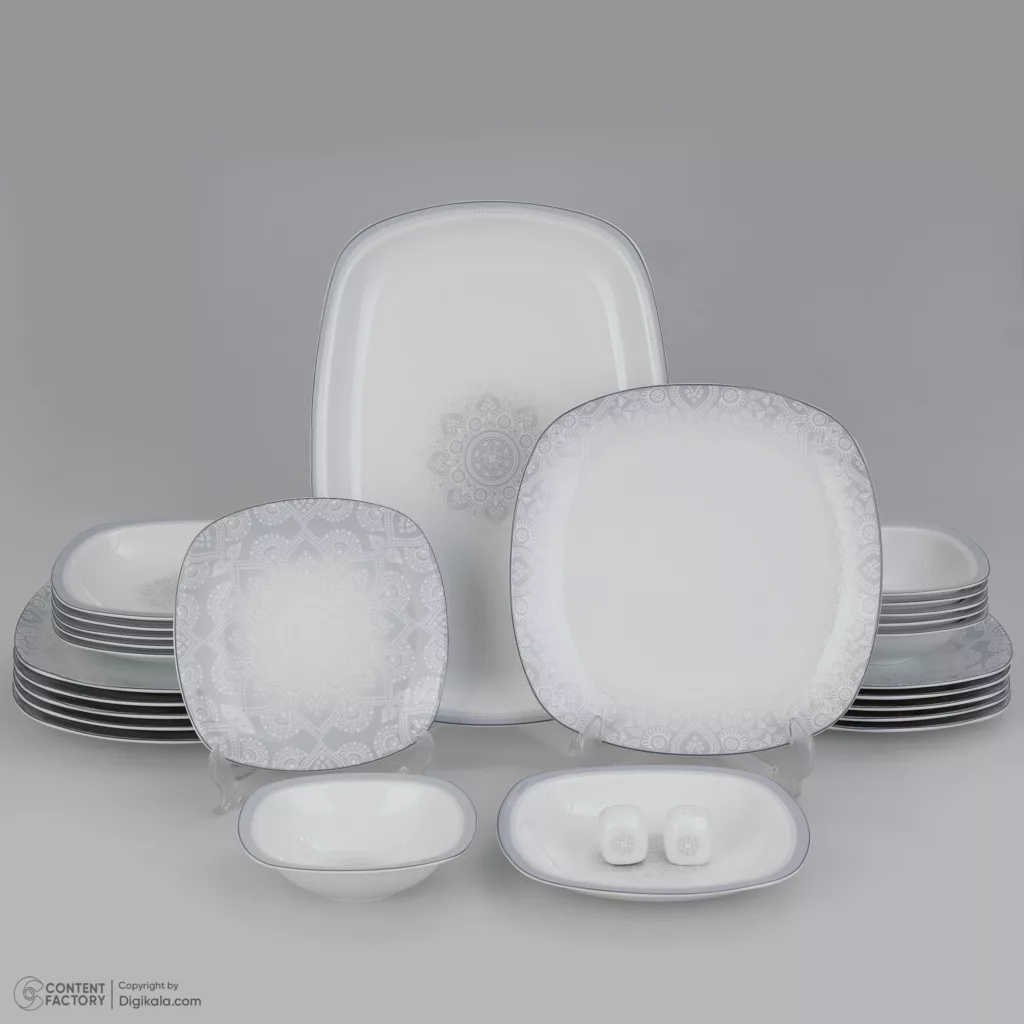 سرویس غذاخوری 27 پارچه چینی زرین ایران سری کواترو مدل ادلین درجه عالی