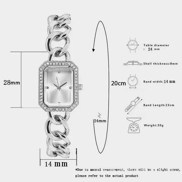 ساعت مچی عقربه ای زنانه مدل دستبندی بند زنجیری دور نگین 9