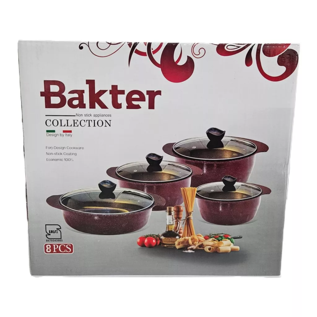 سرویس قابلمه و تابه گرانیتی 8 پارچه باکتر مدل دسته پروانه‌ای ایفل