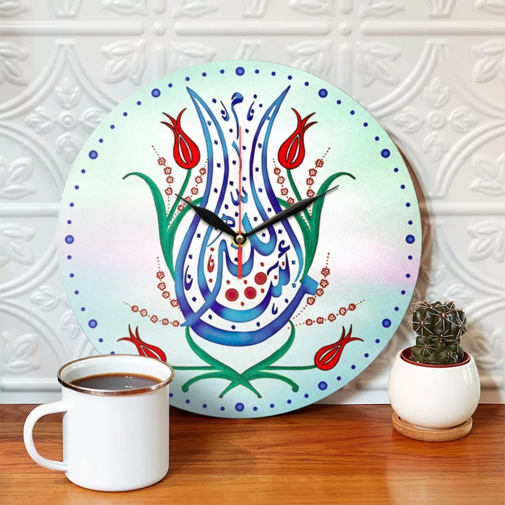 ساعت دیواری طرح خوشنویسی اسلامی و گل لاله کد 1328