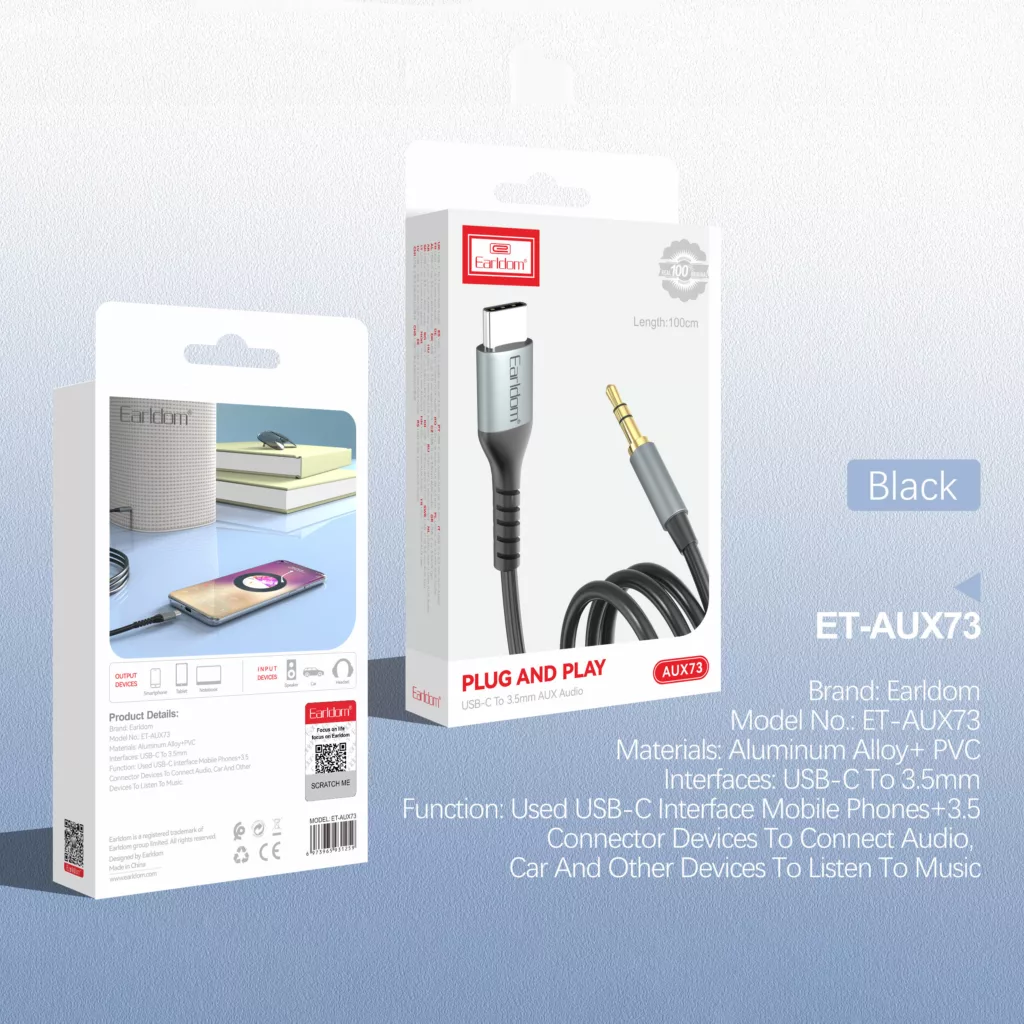 کابل تبدیل AUX به USB-C ارلدام مدل AUX73 طول 1 متر