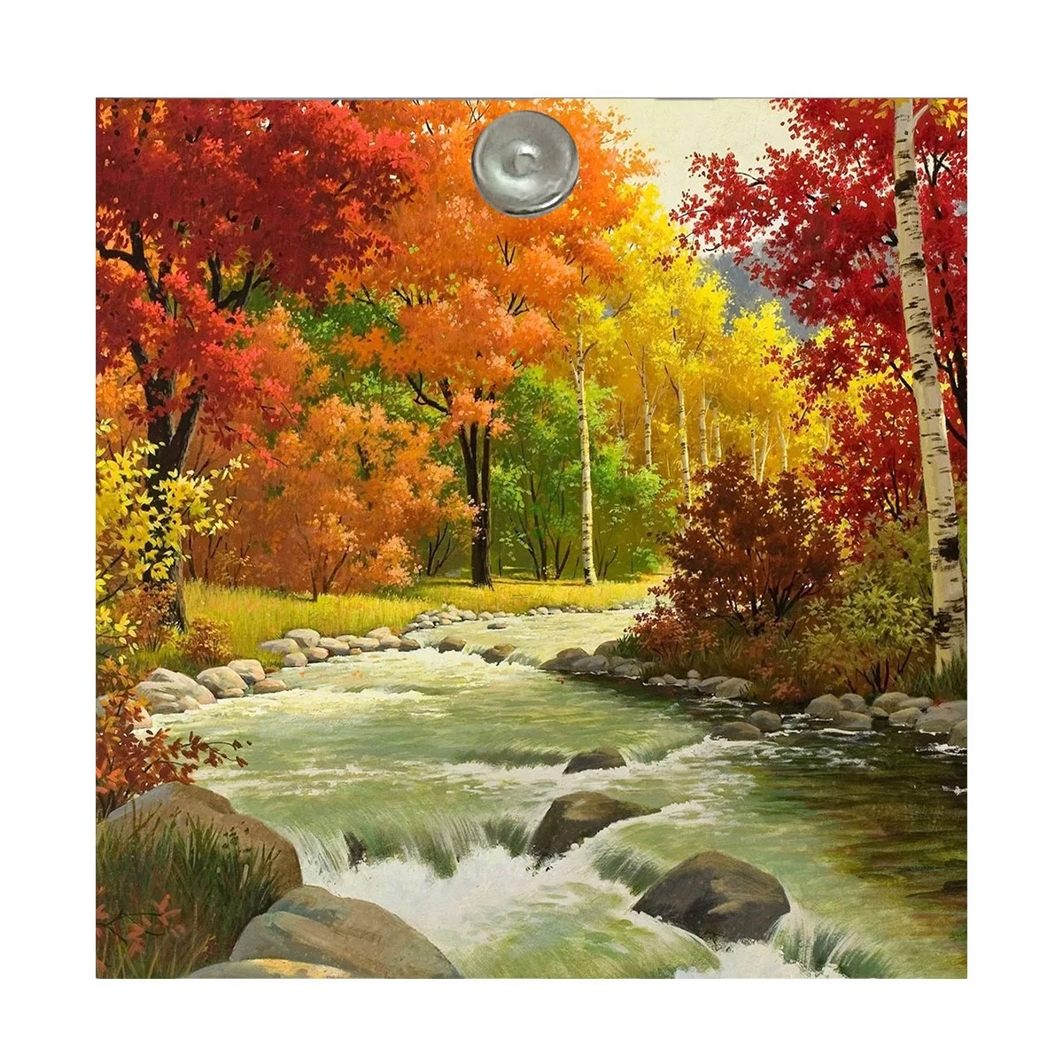 آینه جیبی طرح نقاشی منظره پاییز جنگل و درخت و رودخانه مدل A155