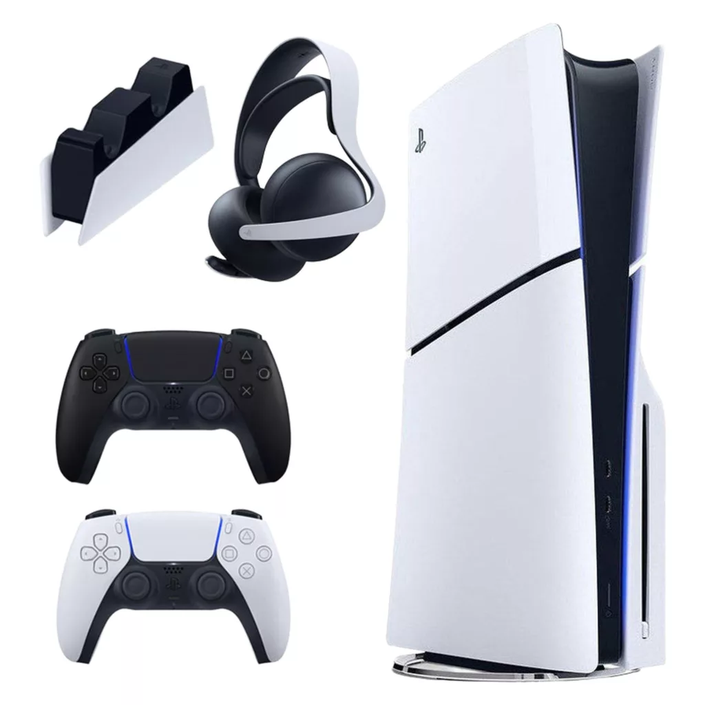 کنسول بازی سونی مدل PlayStation 5 Slim ظرفیت یک ترابایت ریجن 2016A اروپا به همراه دسته اضافی و پایه شارژر و هدست Elite
