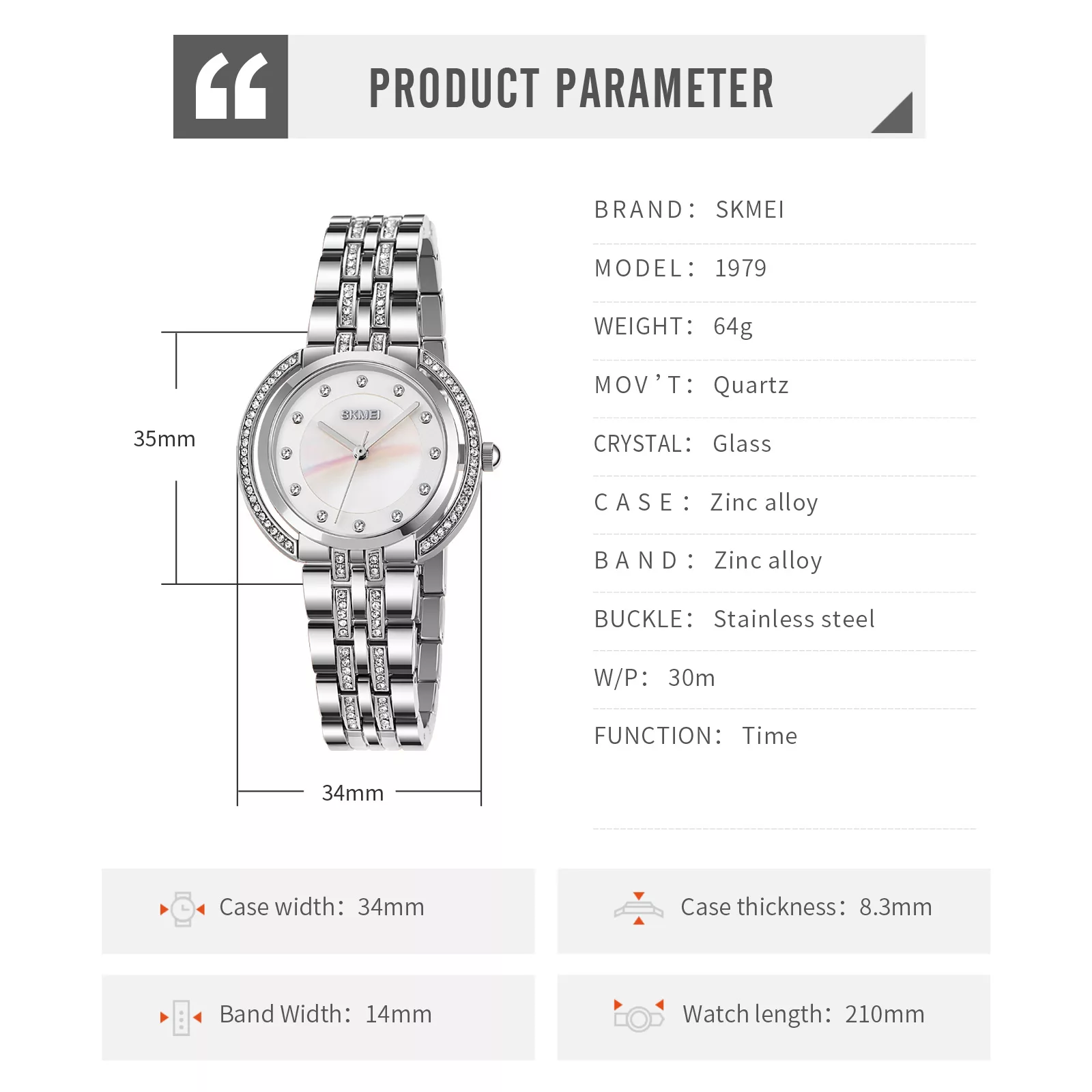 ساعت مچی عقربه‌ای کوارتز زنانه اسکمی مدل 1979 SI