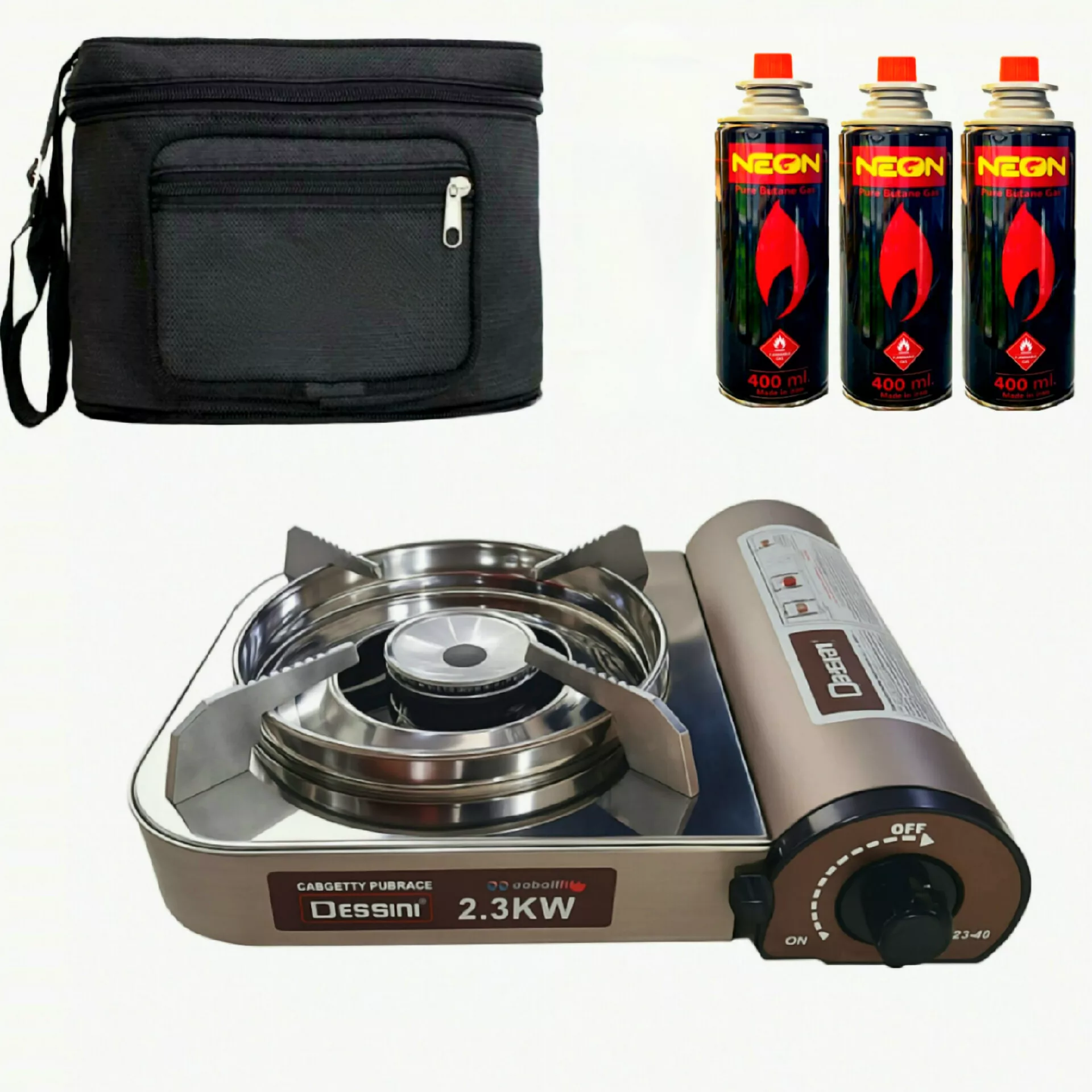 اجاق سفری دسینی مدل 2.3wk به همراه کیف حمل کپسول و کپسول مجموعه 5 عددی