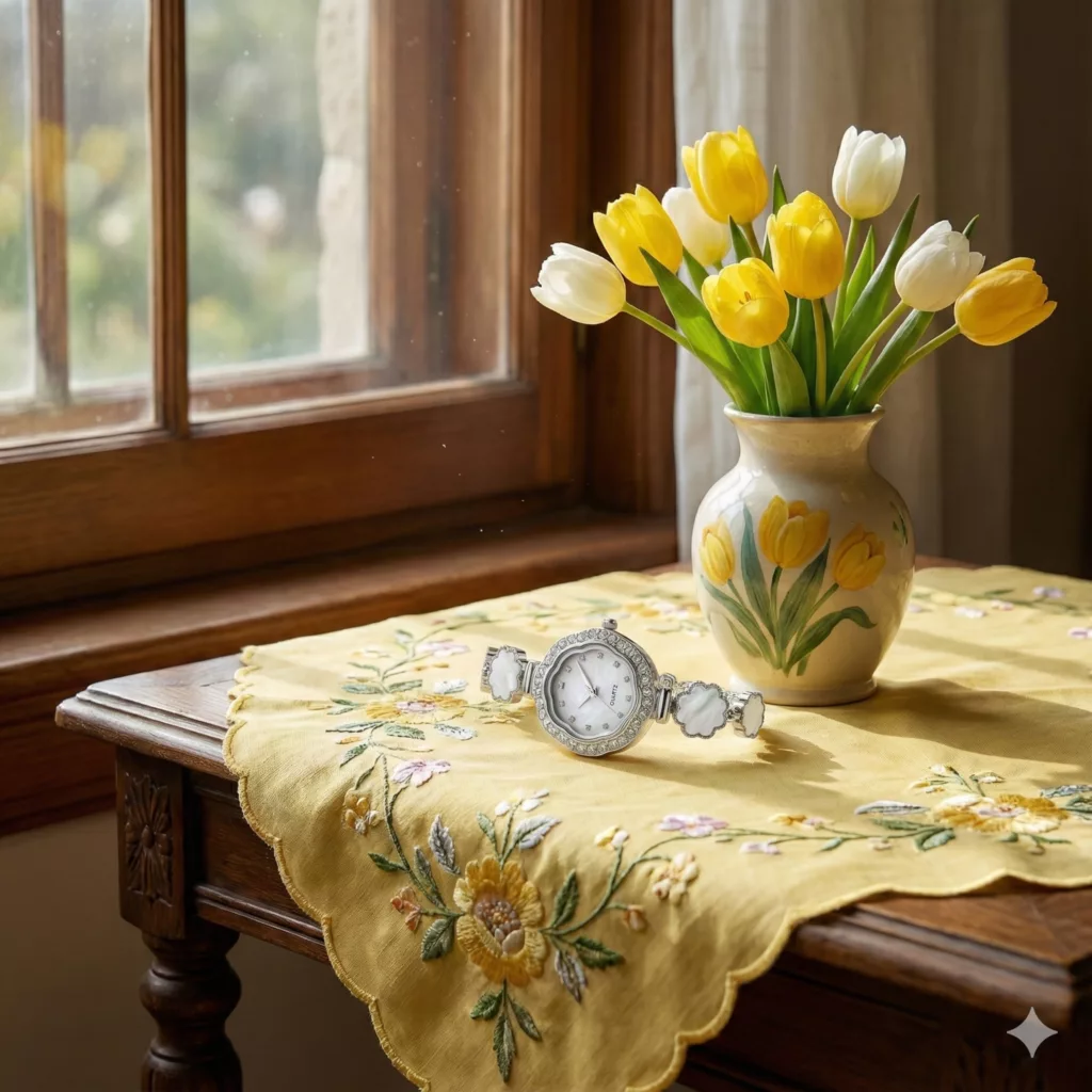 ساعت مچی عقربه‌ای کوارتز زنانه مدل لوکس قاب دور نگین قفل کرواتی کد ۵