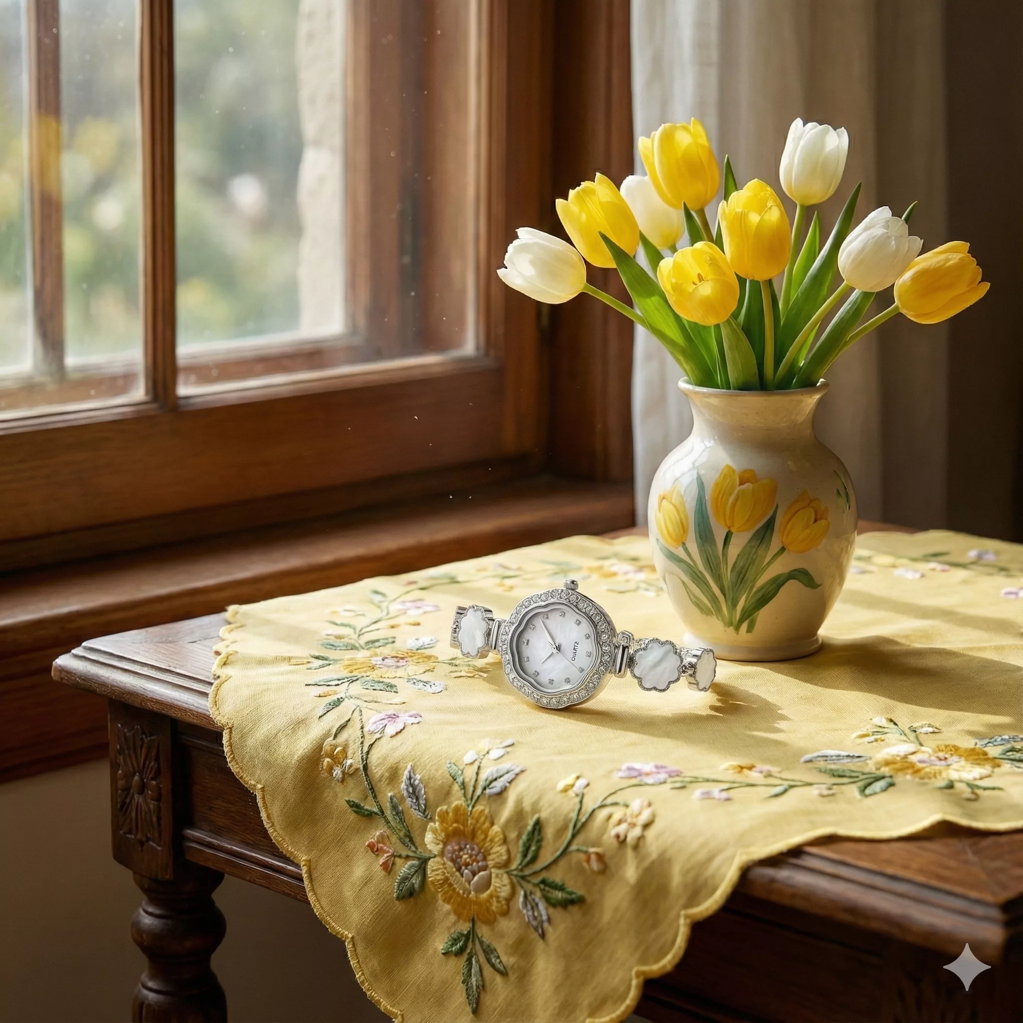 ساعت مچی عقربه‌ای کوارتز زنانه مدل لوکس قاب دور نگین قفل کرواتی کد ۵