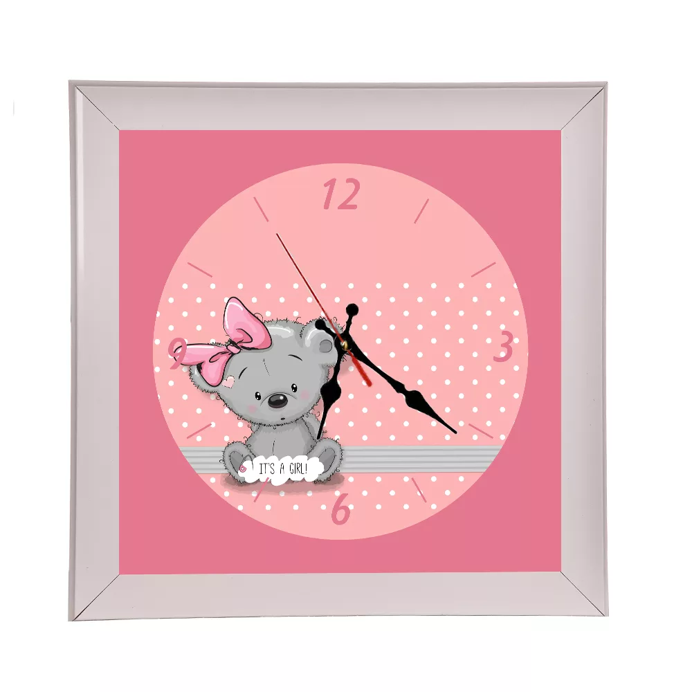 لوستر اتاق کودک مدل خرس صورتی نوزاد دختر به همراه اباژور و ساعت دیواری