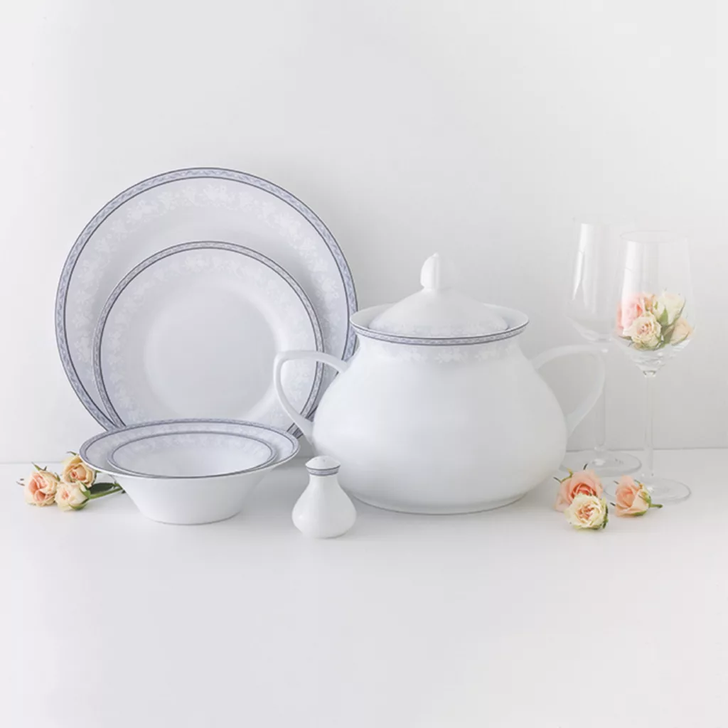 سرویس غذاخوری 108 پارچه 12 نفر چینی زرین ایران مدل وایت رز سری شهرزاد درجه یک