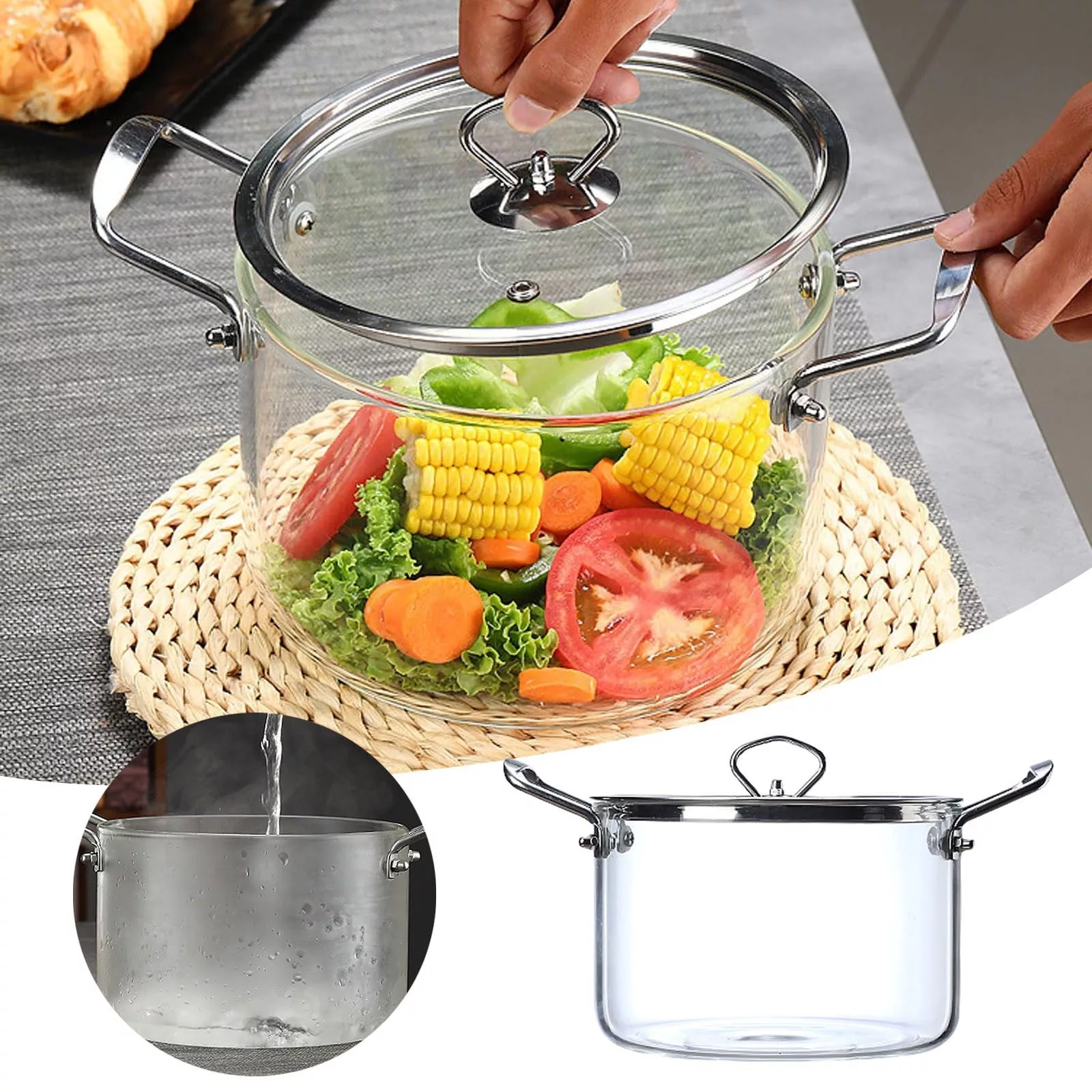 سرویس قابلمه شیشه ای 3 پارچه مدل دسته استیل N33،N34،N35