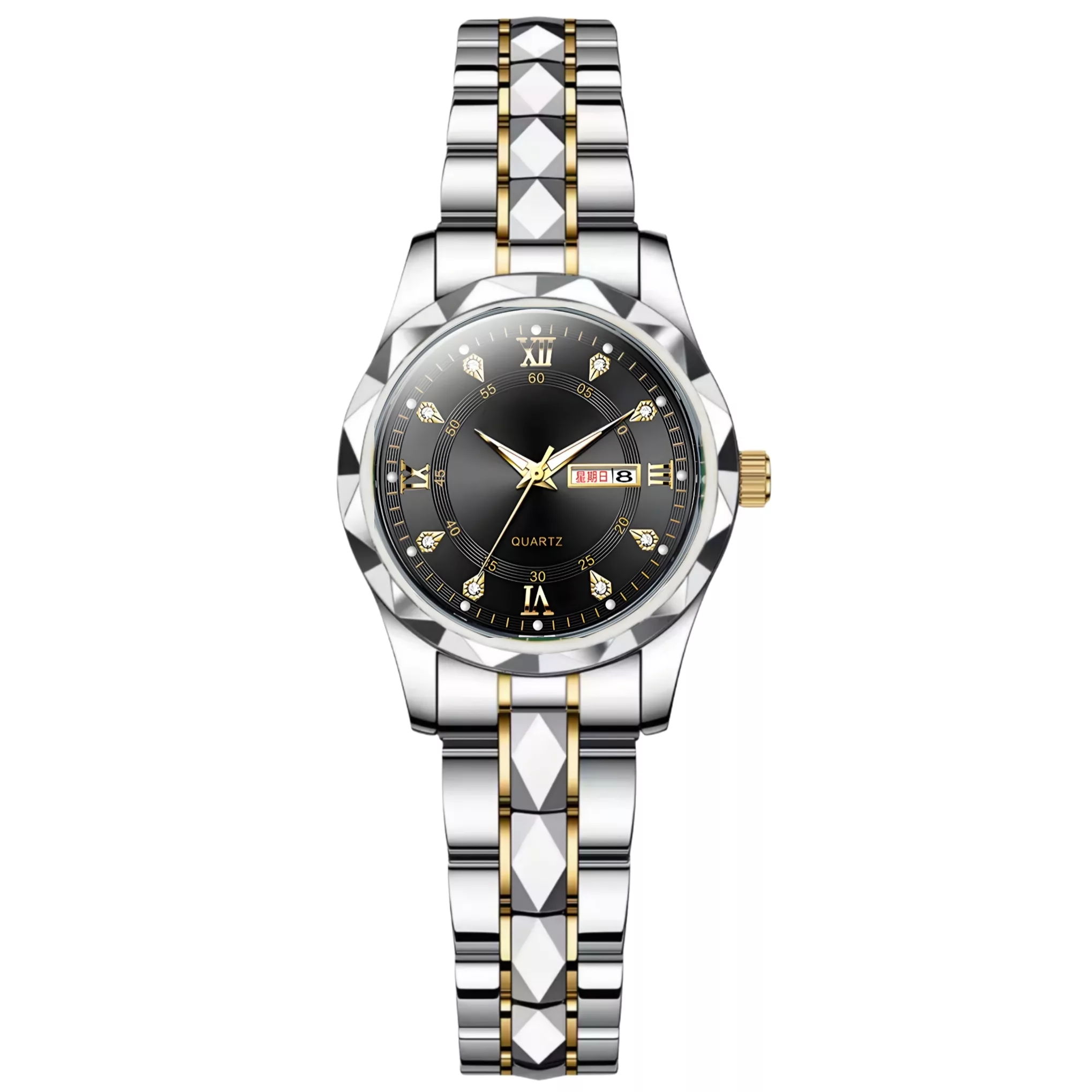 ساعت مچی عقربه‌ای زنانه مدل کوارتز کلاسیک طرح تراش الماسی کد C1.8