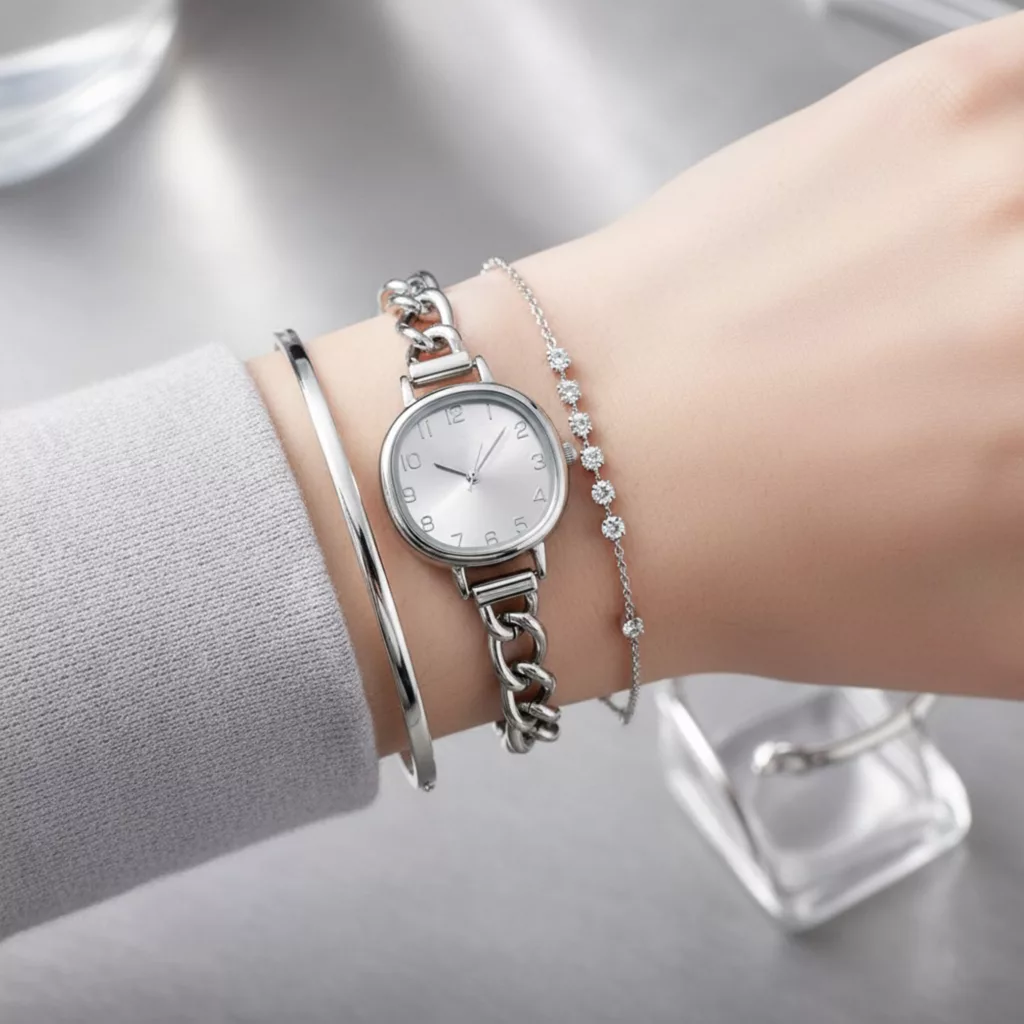 ساعت مچی عقربه‌ای کوارتز زنانه مدل بند زنجیری مینیمال 114E