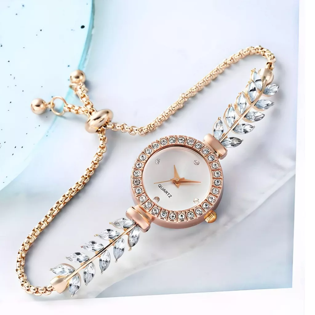 ساعت مچی عقربه ای زنانه مدل نگینی بند کرواتی01