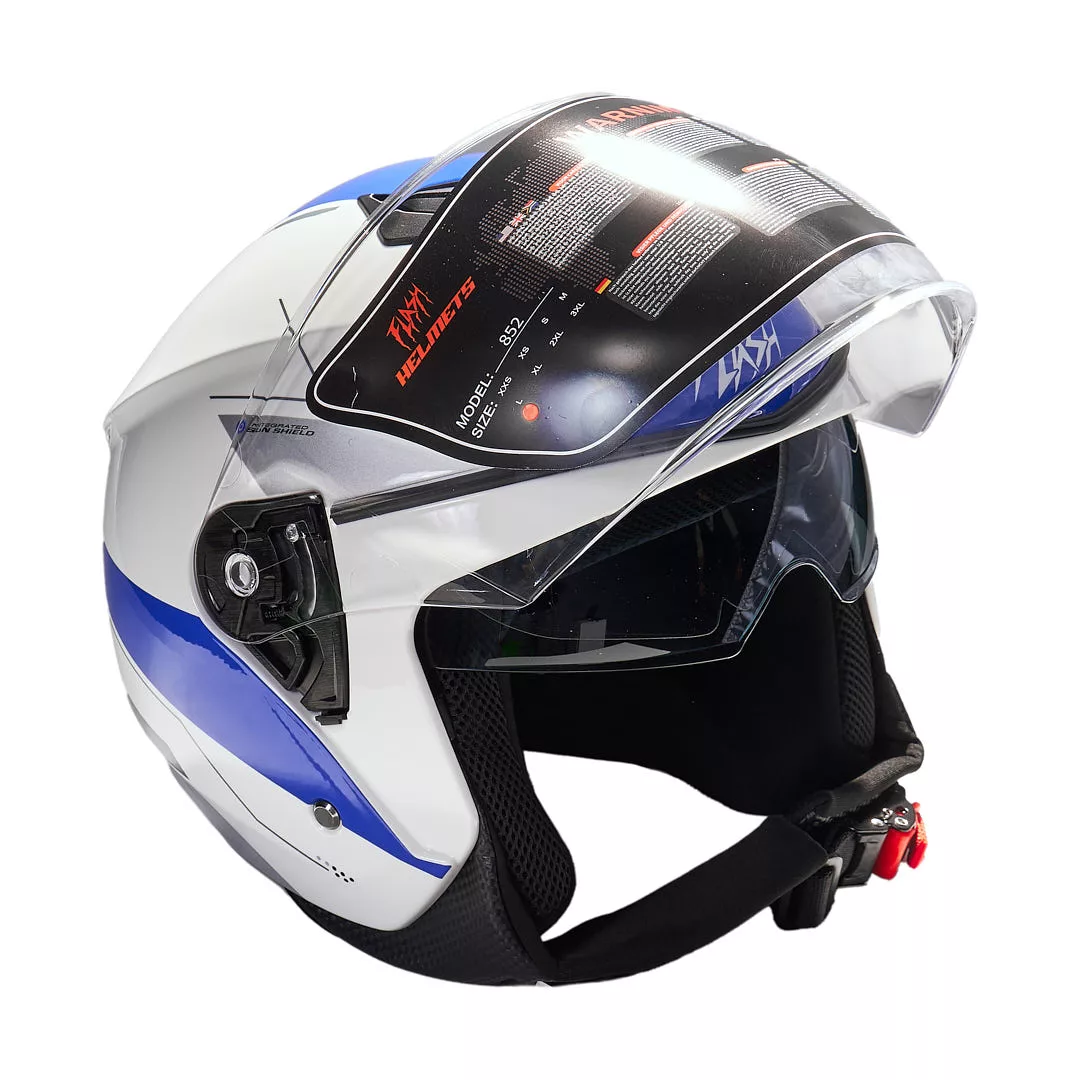 کلاه کاسکت بدون فک فلش مدل 852 glossy white-blue