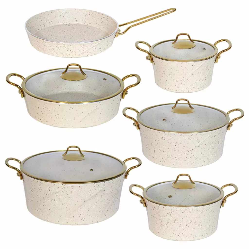 سرویس پخت و پز 11 پارچه اویز پلاس مدل ماریا دسته طلایی