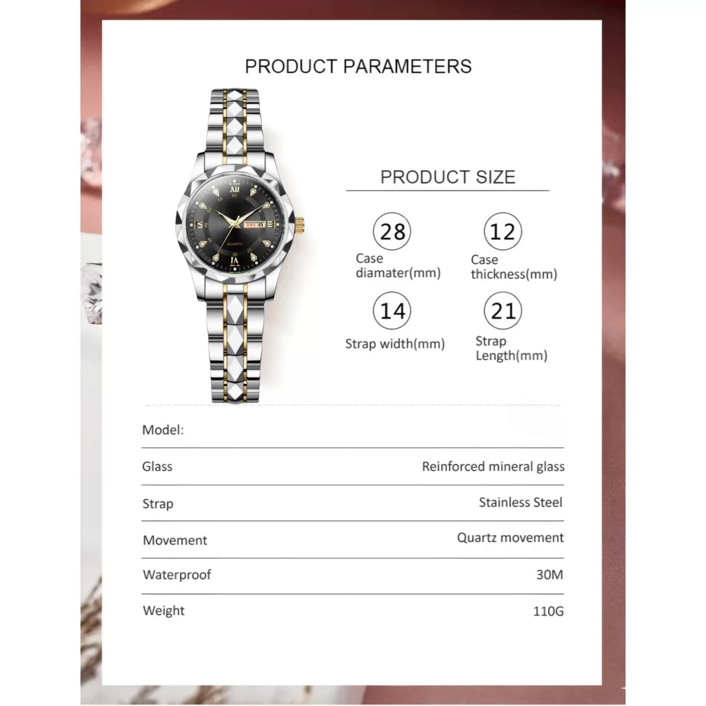 ساعت مچی عقربه‌ای زنانه مدل کوارتز کلاسیک طرح تراش الماسی کد C1.8