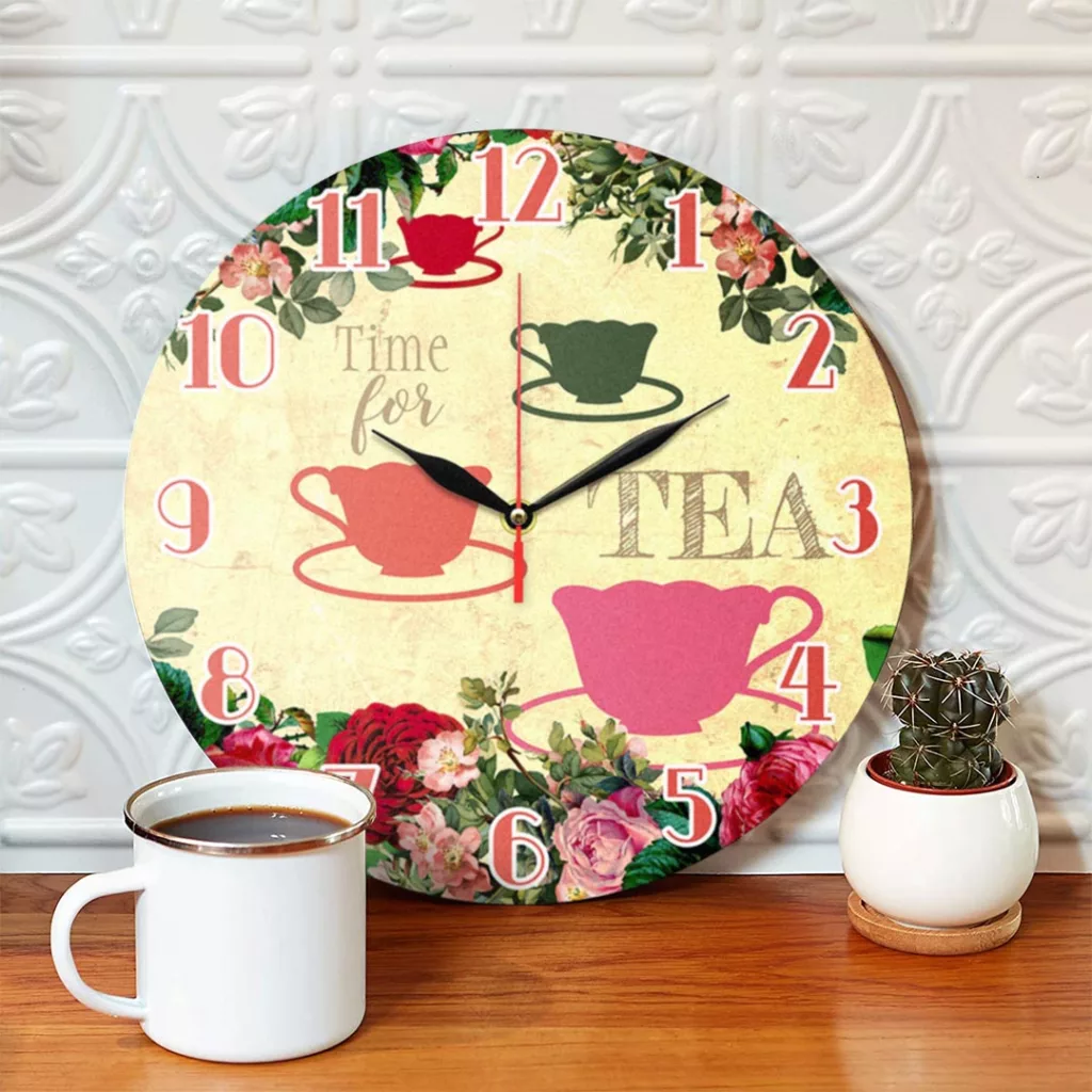 ساعت دیواری طرح گل و فنجان چای کد 1199