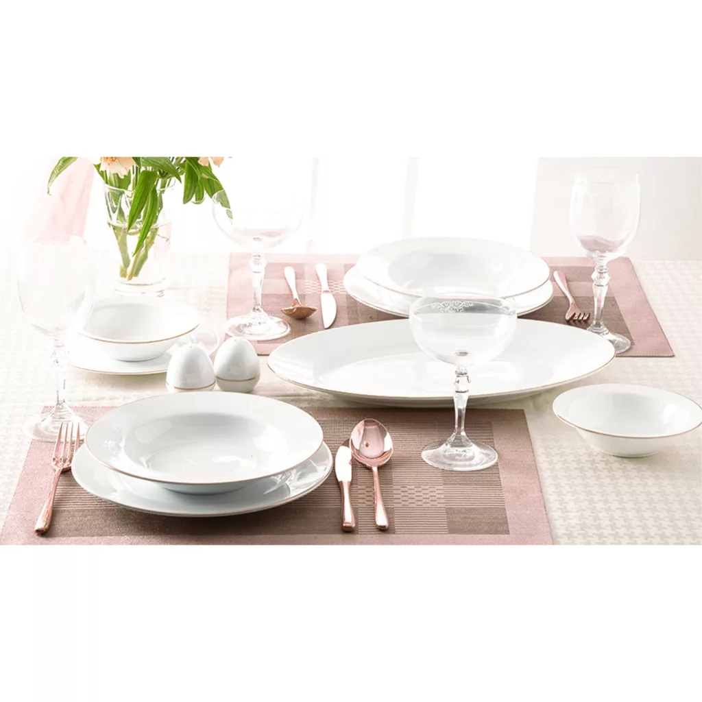 سرویس غذاخوری 28 پارچه چینی زرین ایران مدل ایتالیا اف رزگلد درجه 3