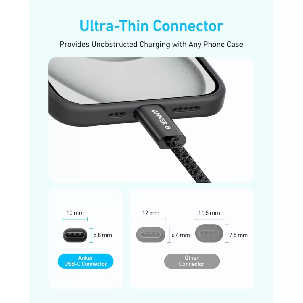 کابل تبدیل USB-C به USB-C انکر مدل Zolo A8060 طول 0.9 متر با توان 240 وات