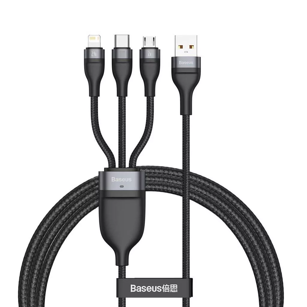 کابل تبدیل USB به لایتنینگ /USB-C/ microUSB باسئوس مدل Data Cable-66W طول 1.2 متر