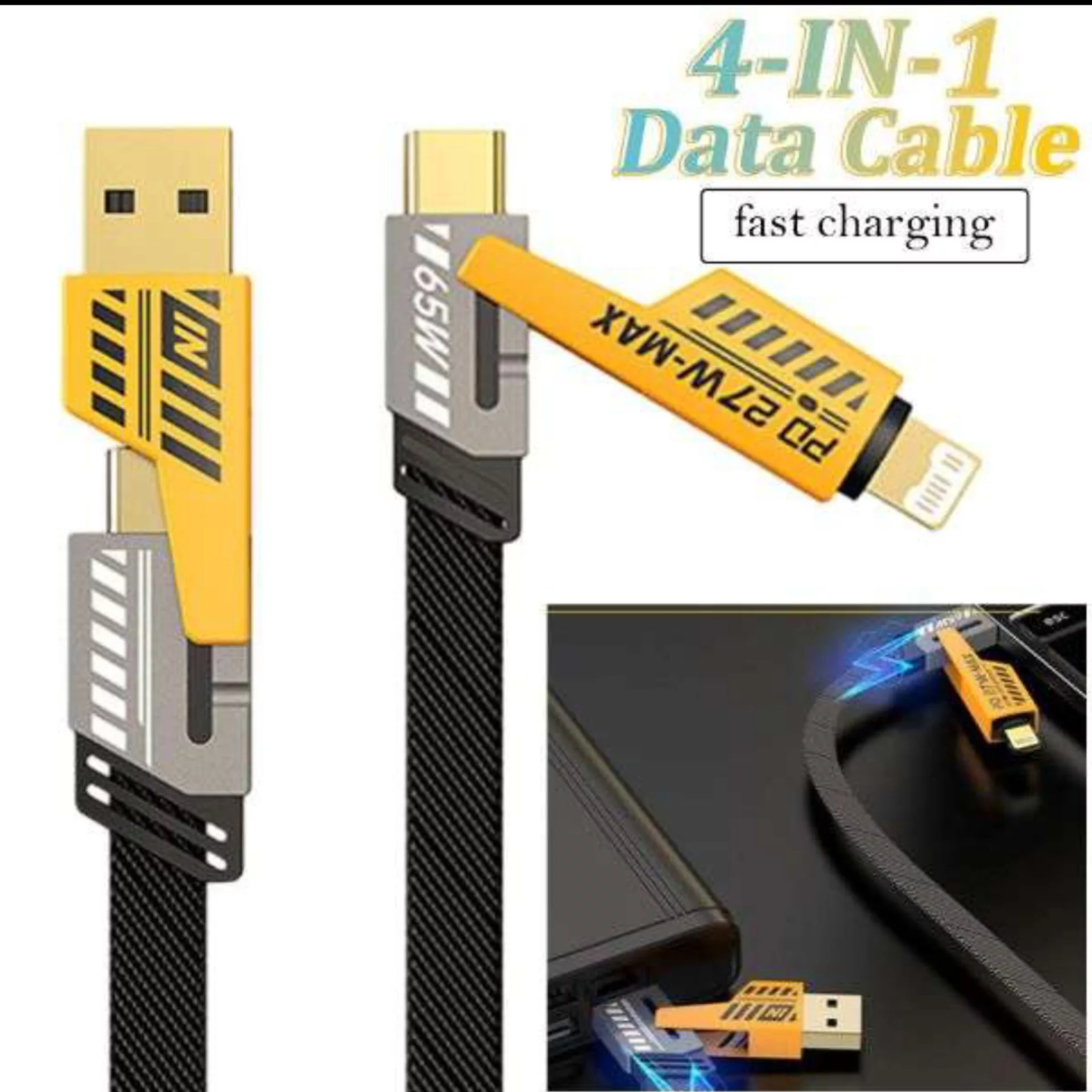 کابل تبدیل USB/USB-C به لایتنینگ/USB-C اچ تی ام مدل 4in1 طول 1.2 متر