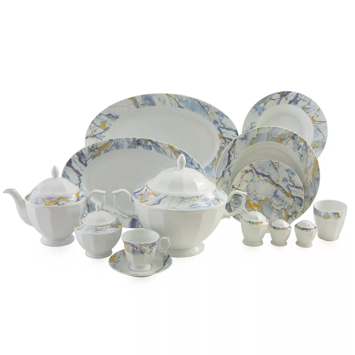 سرویس غذاخوری 103 پارچه چینی زرین ایران سری نئوکلاسیک مدل گلداستون کد 011 درجه عالی