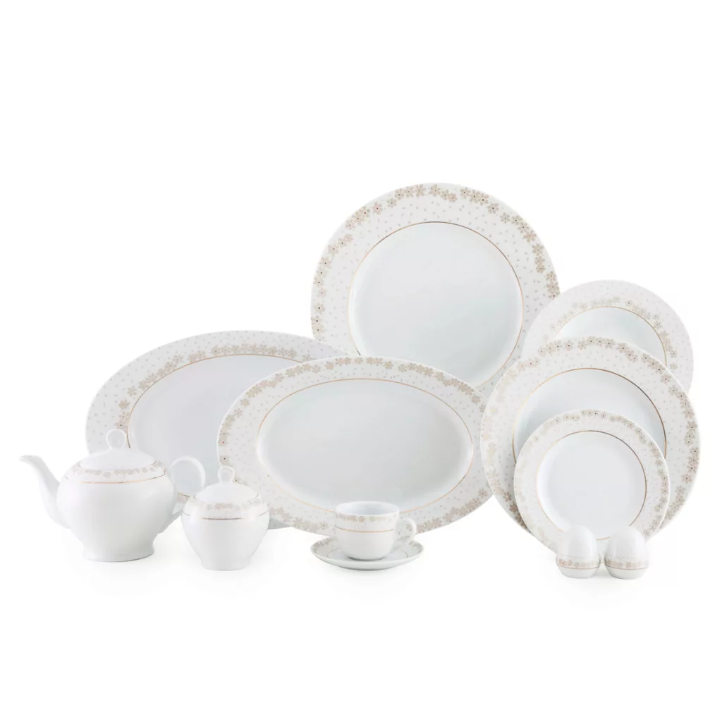 سرویس غذاخوری 74 پارچه چینی زرین ایران مدل ایتالیا اف پلاس برایدال درجه یک