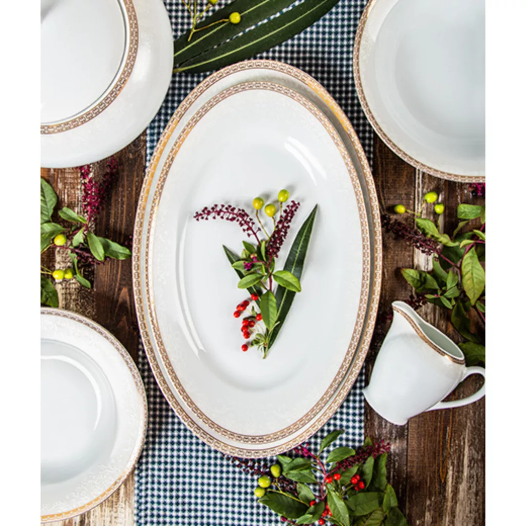 سرویس غذاخوری 102 پارچه 12 نفر چینی زرین ایران مدل ایتالیا اف ریوا درجه عالی