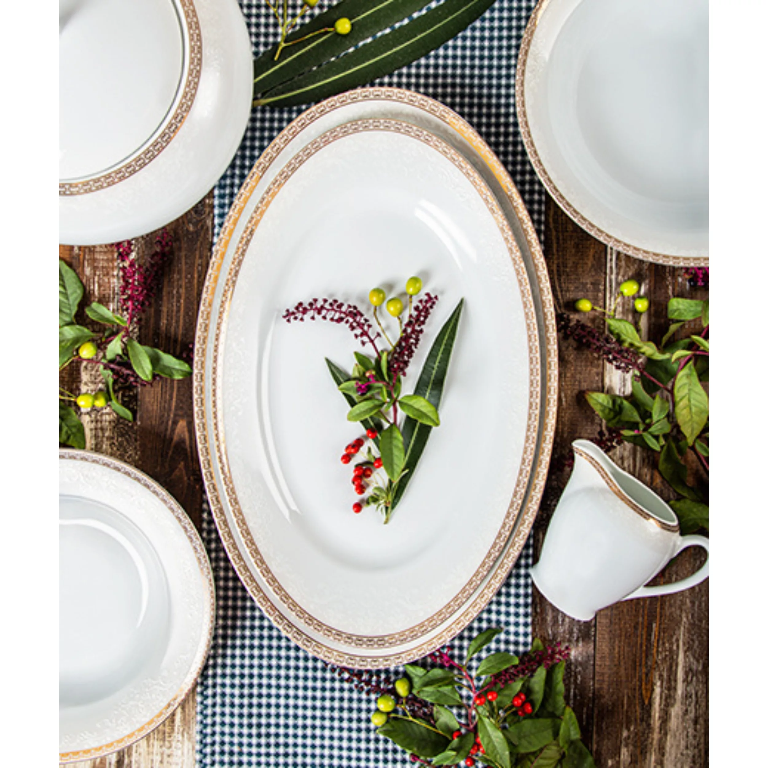 سرویس غذاخوری 102 پارچه 12 نفر چینی زرین ایران مدل ایتالیا اف ریوا درجه عالی