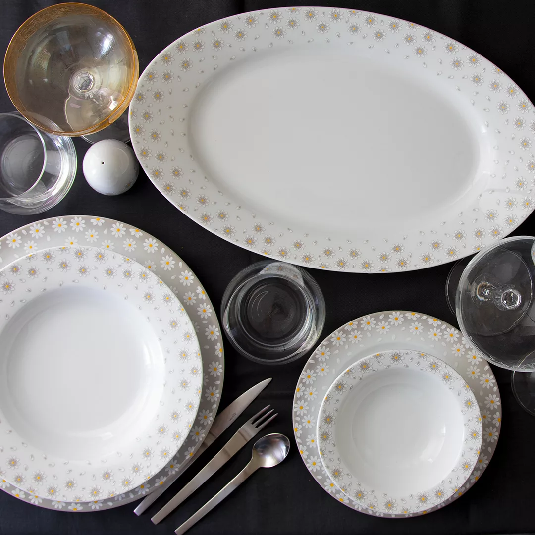 سرویس غذاخوری 28 پارچه چینی زرین ایران مدل ایتالیا اف کامومیلا درجه عالی