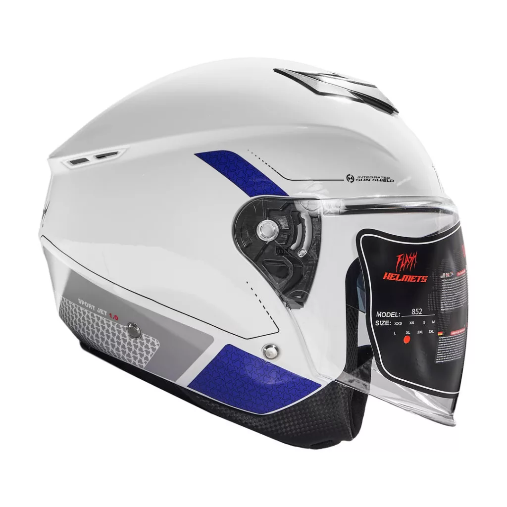 کلاه کاسکت بدون فک فلش مدل 852 glossy blue-white