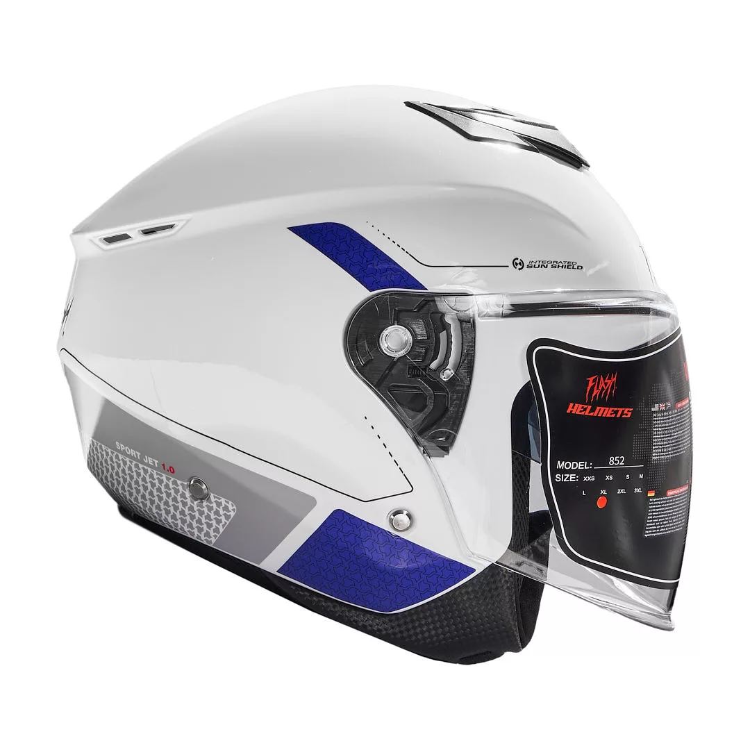 کلاه کاسکت بدون فک فلش مدل 852 glossy blue-white