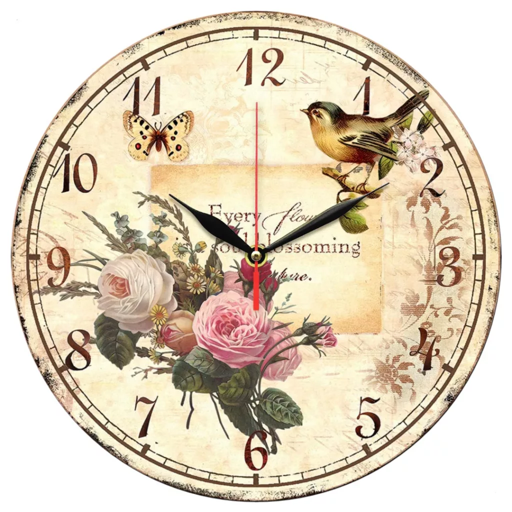 ساعت دیواری طرح گل و پروانه و پرنده کد 1295